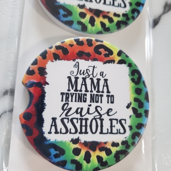Just a MAMA TRYING Set Of 2 Ceramic Car Coasters Funny - Picture 2 of 6